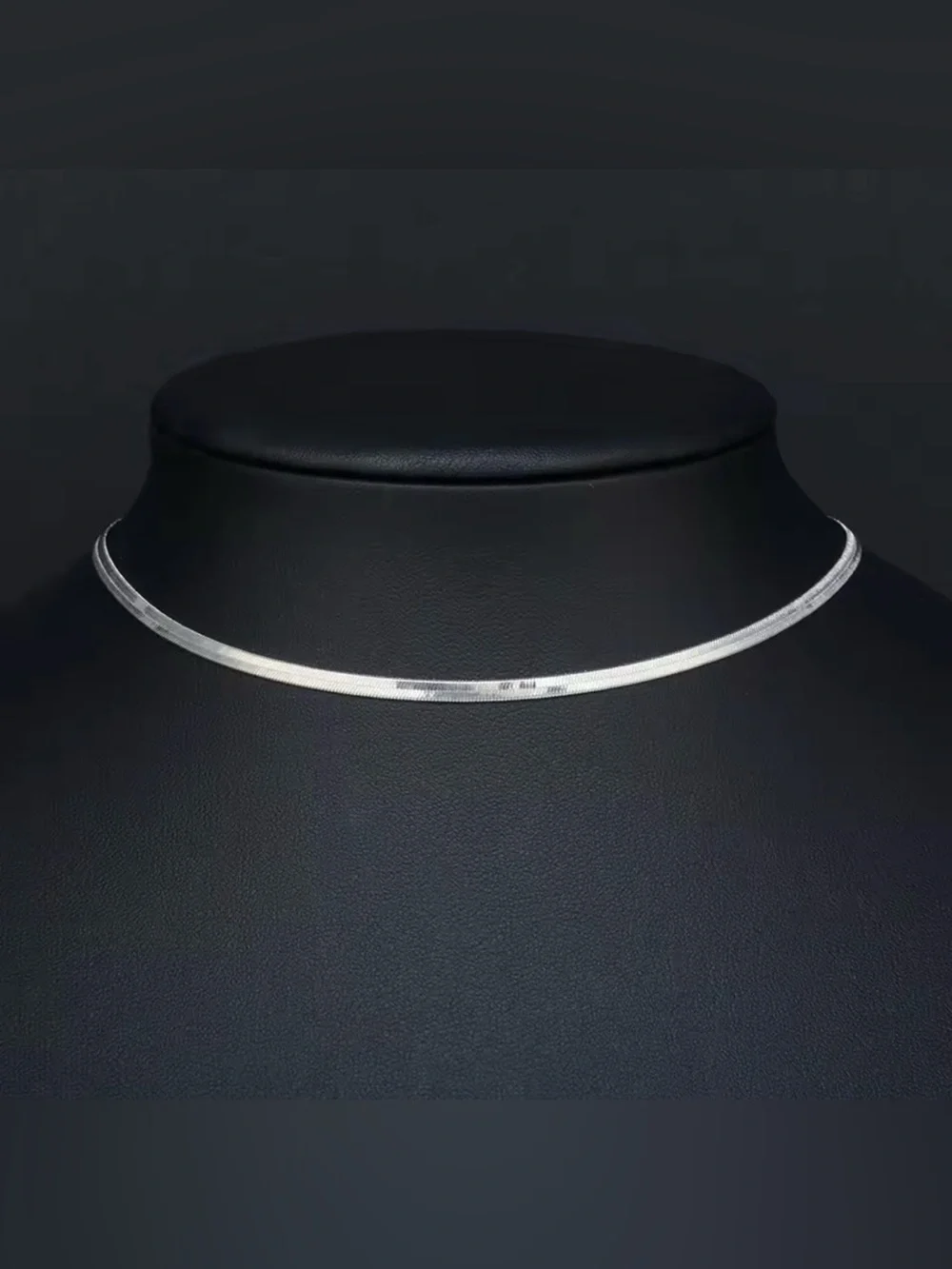 Sterling Silver Plated Herringbone Choker Necklace - Silver